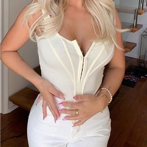 Pretty Little Thing | Cream Jersey Pointed Hem Corset